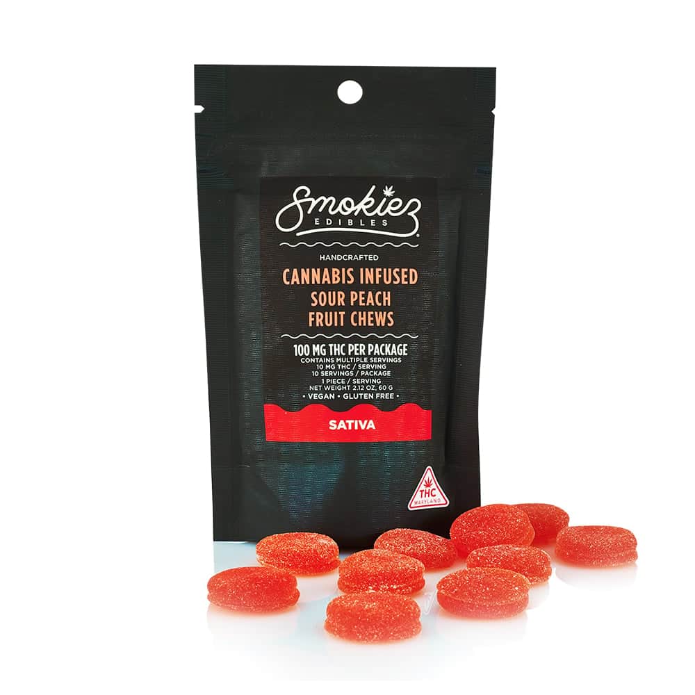 sour peach - 100mg  candies - sativa  - 10pk