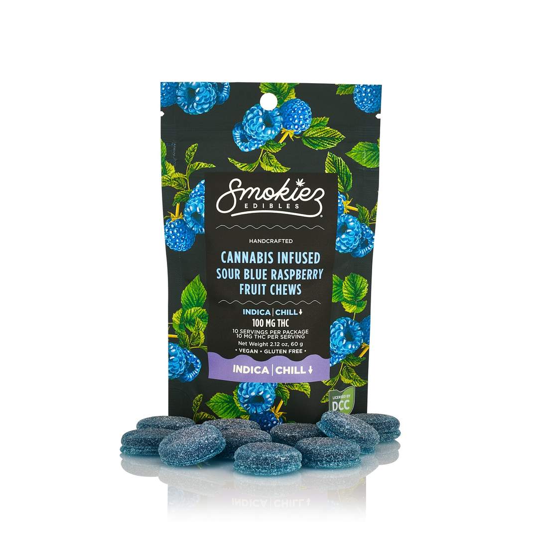 sour blue raspberry - 100mg candies - indica - 10pk