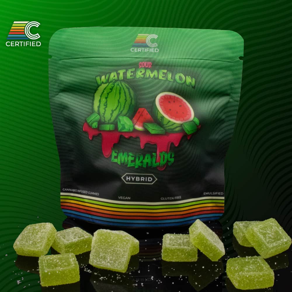 sour watermelon emeralds - 100mg candies - hybrid - 10pk