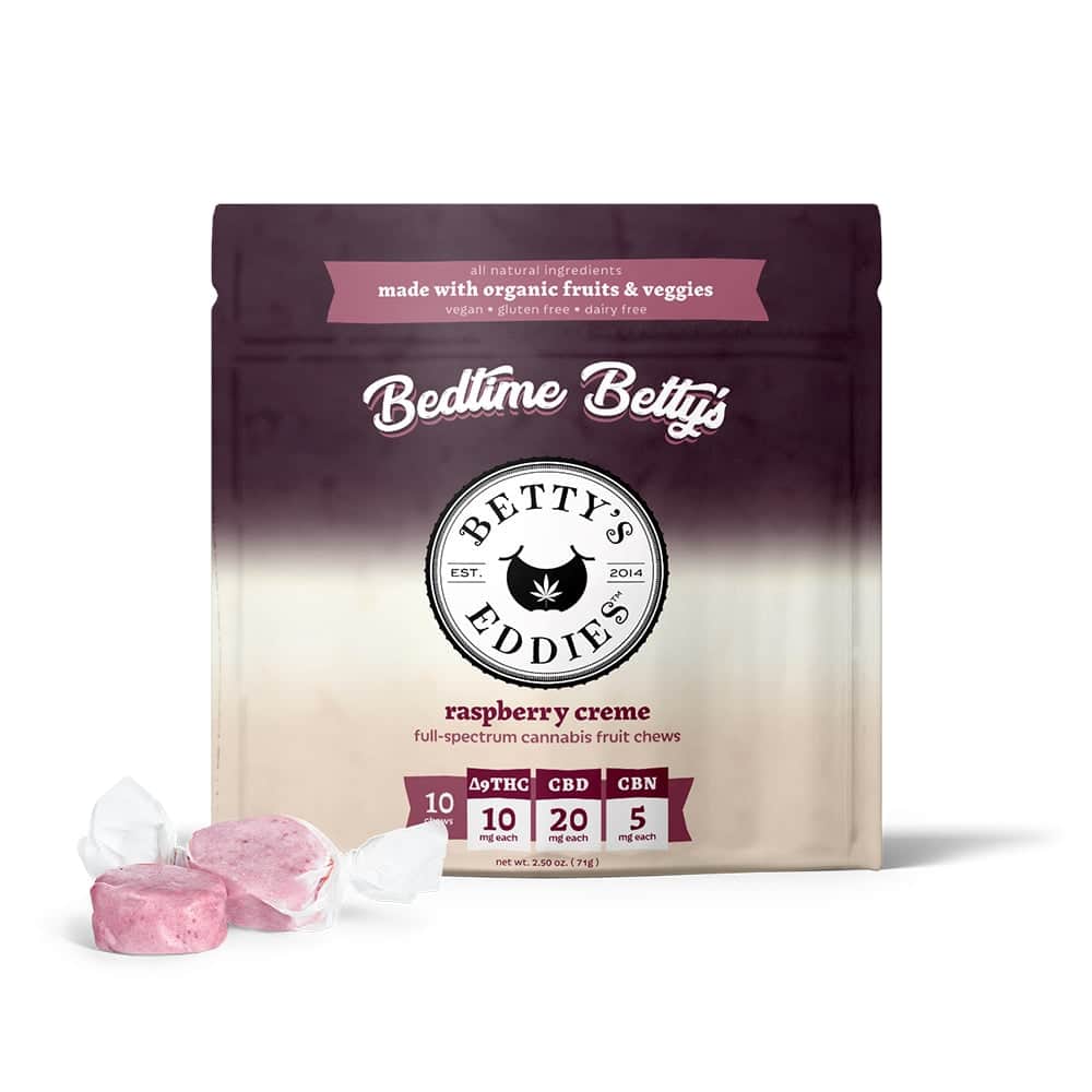 bedtime betty's raspberry creme - 100mg  candies - indica  - 10pk