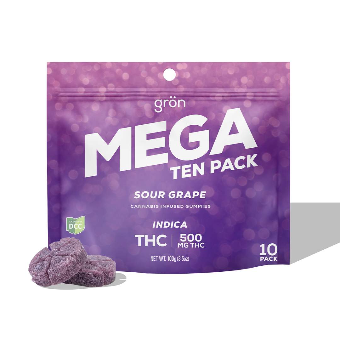 sour grape mega - 500mg candies - indica - 10pk