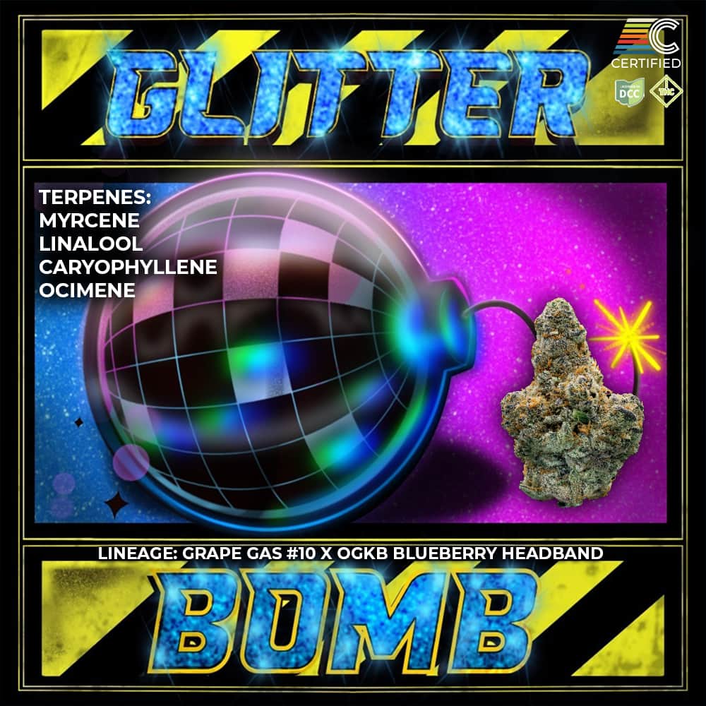 glitter bomb - 2.83g  whole buds - indica 