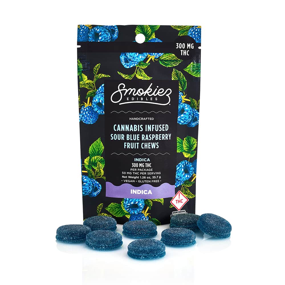 sour blue raspberry - 300mg  candies - indica  - 6pk