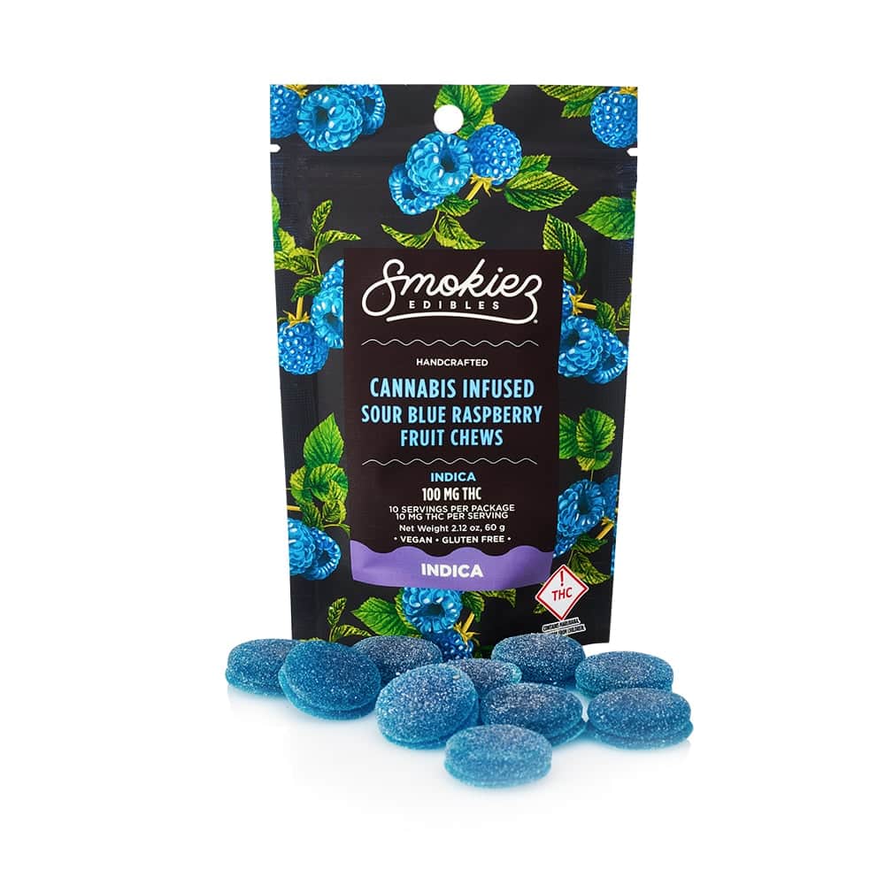 sour blue raspberry - 100mg  candies - indica  - 10pk