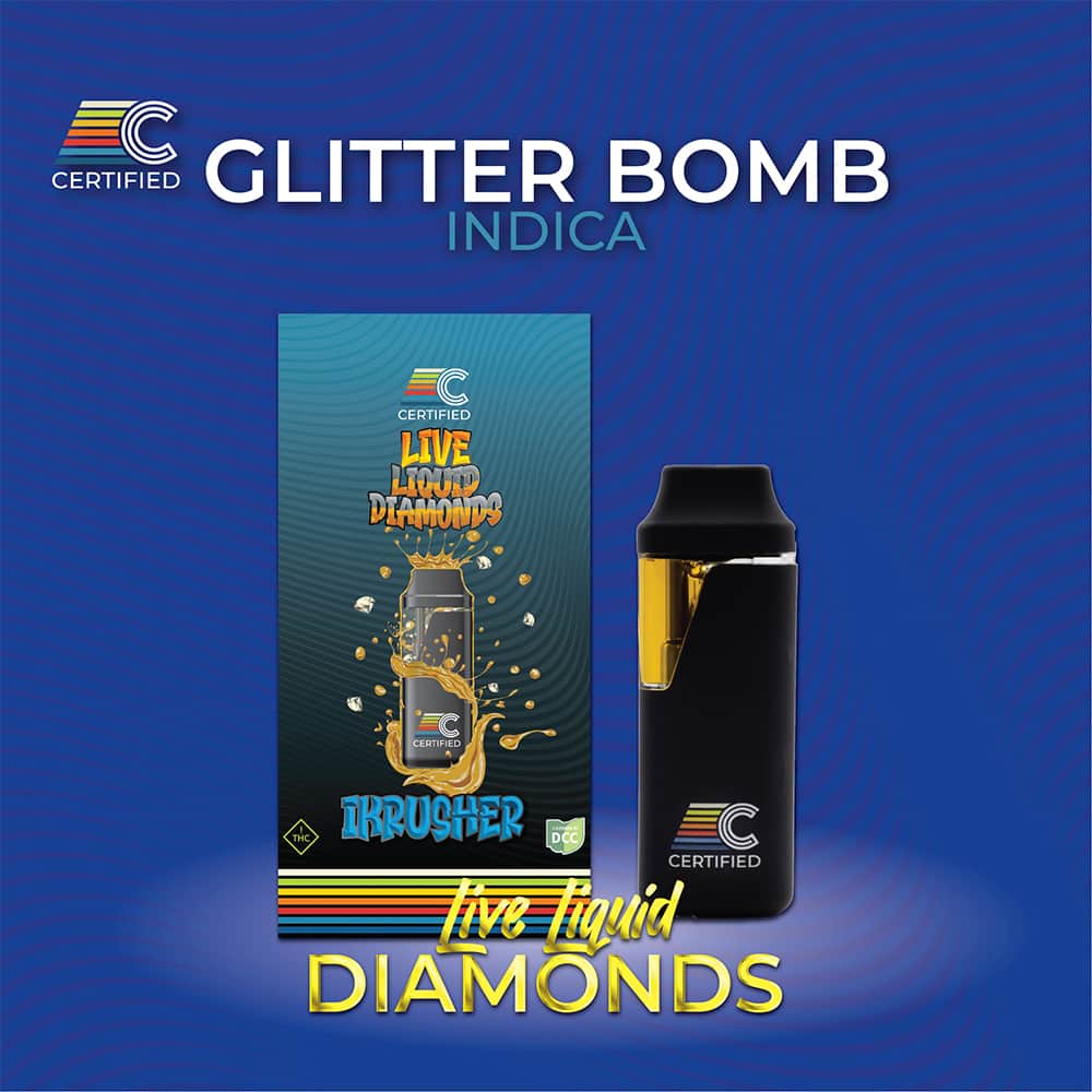 glitter bomb - 1g live liquid diamond disposables - indica 
