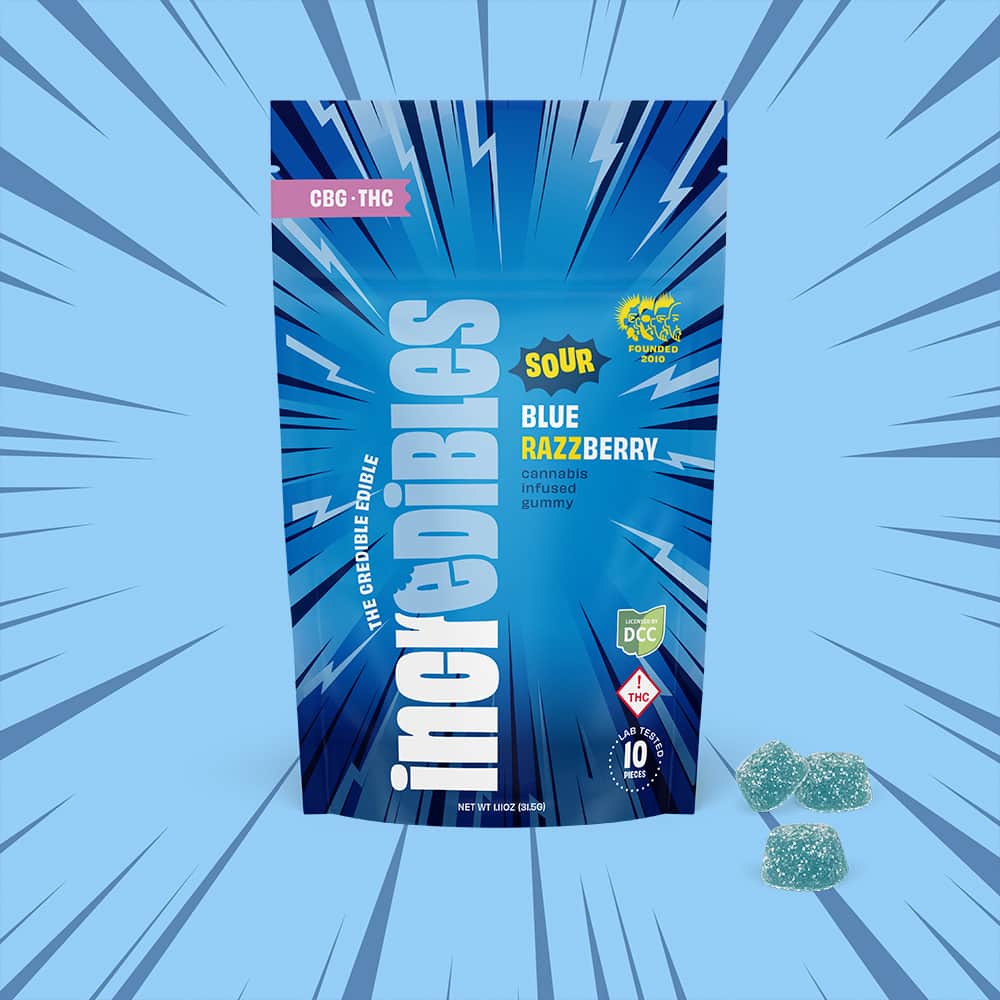 sour blue razzberry 1:1 - 110mg  candies - indica  - 10pk