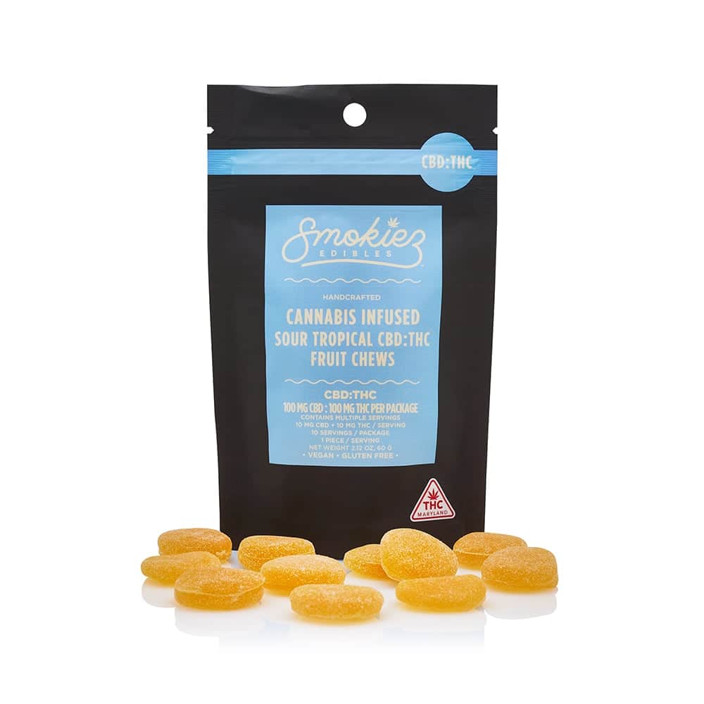 sour tropical fruit 1:1 - 100mg candies - hybrid - 10pk