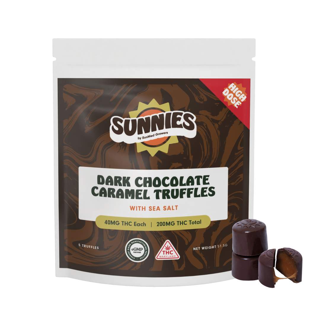 high dose dark chocolate caramel truffles - 200mg  chocolates - hybrid  - 5pk