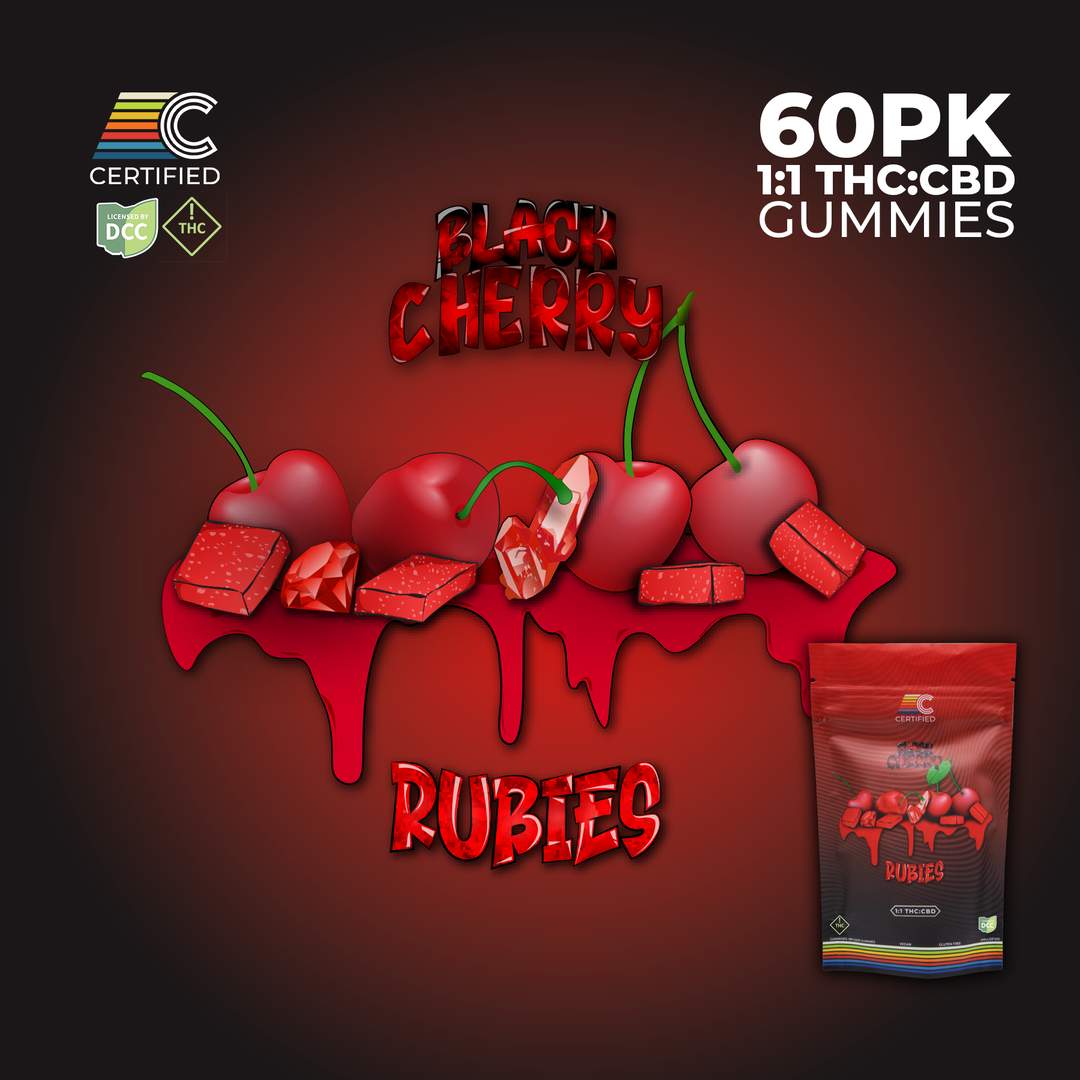 Black Cherry Rubies 1:1 - 300mg Candies - Cbd - 60pk