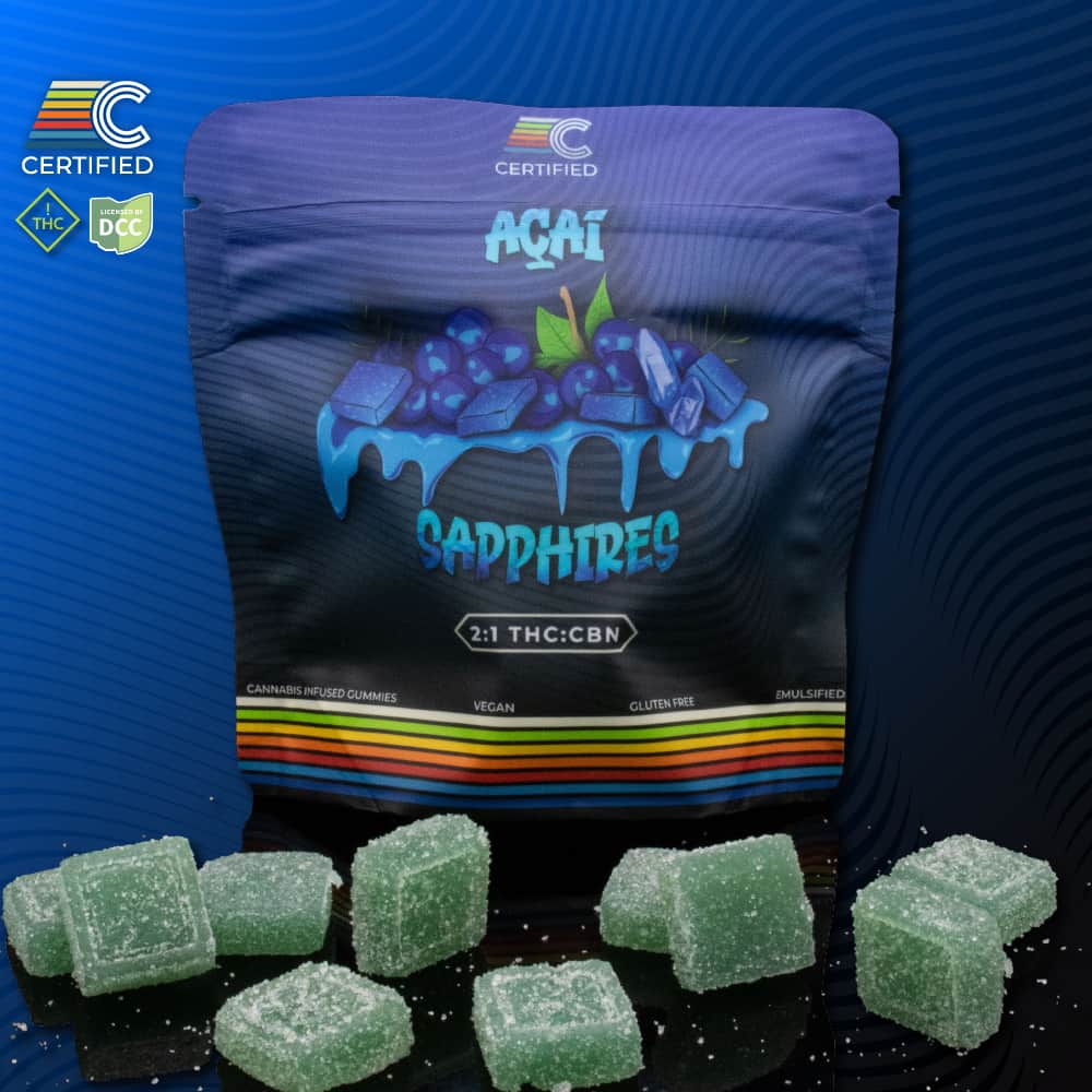 acai sapphires 2:1 THC / CBN - 100mg  candies - indica  - 10pk
