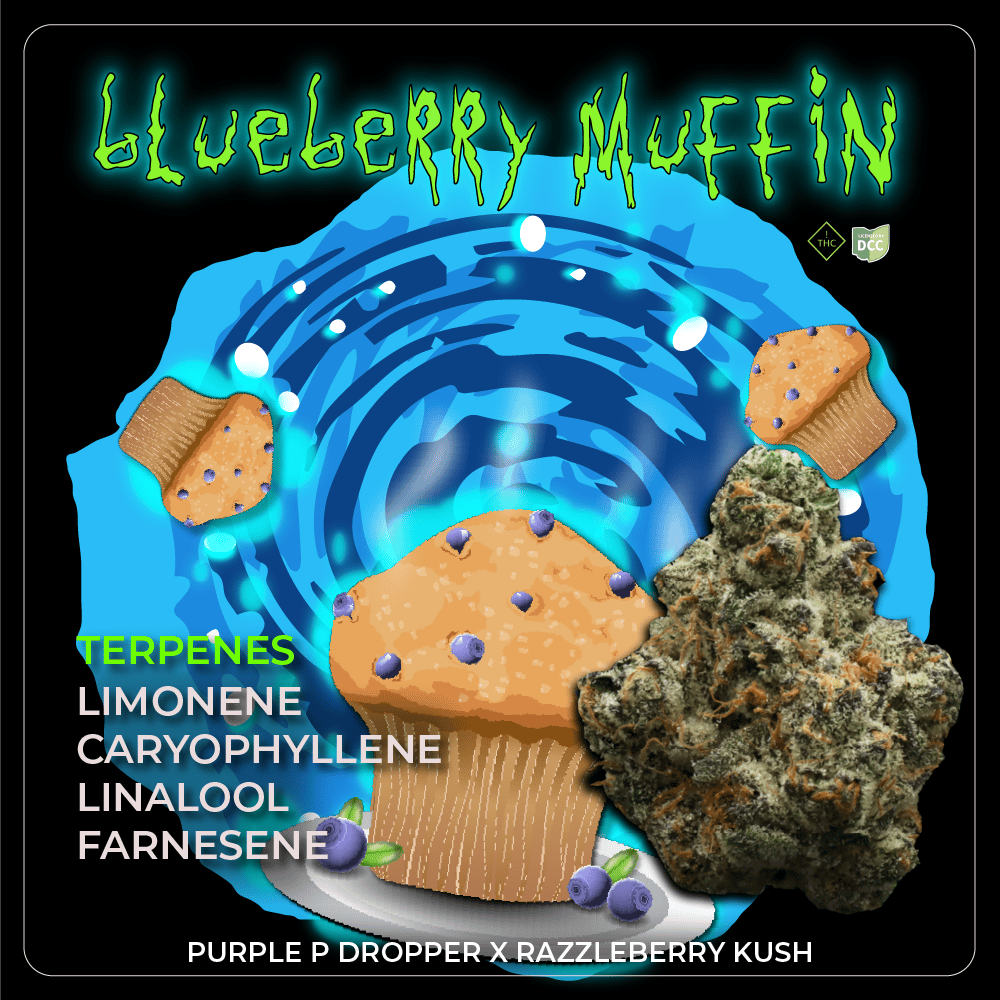 blueberry muffin - 2.83g  whole buds - hybrid 