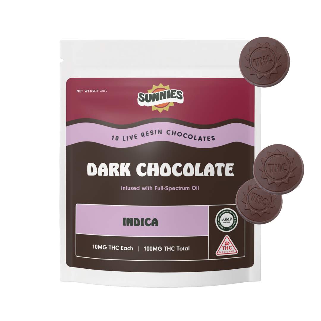 Dark Chocolate - 100mg Chocolates - Indica - 10pk