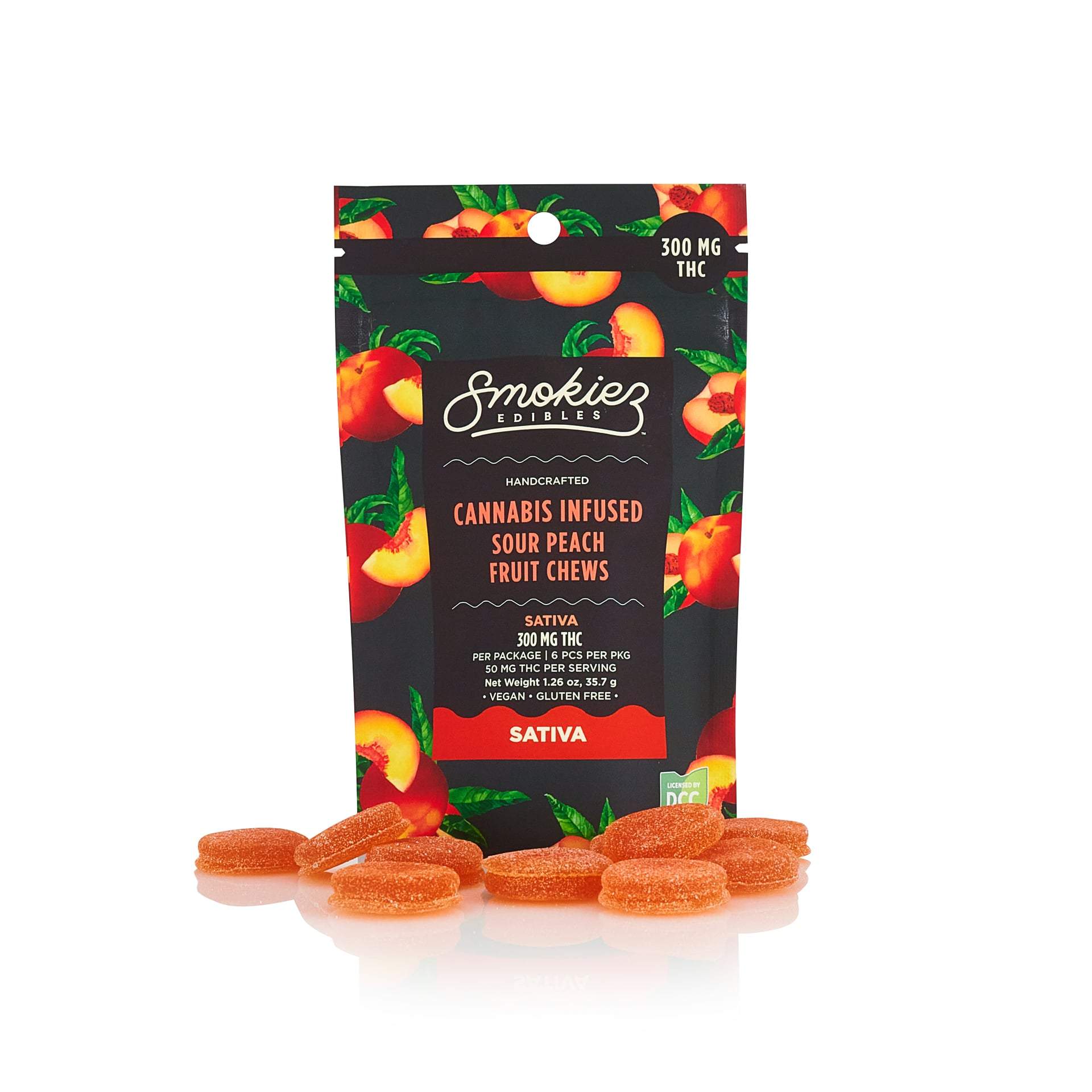 Sour Peach - 300mg Candies - Sativa - 6pk