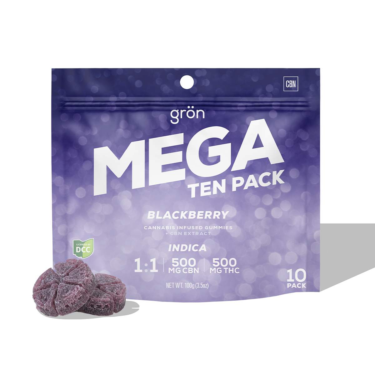 Blackberry Mega 1:1 - 500mg Candies - Indica - 10pk
