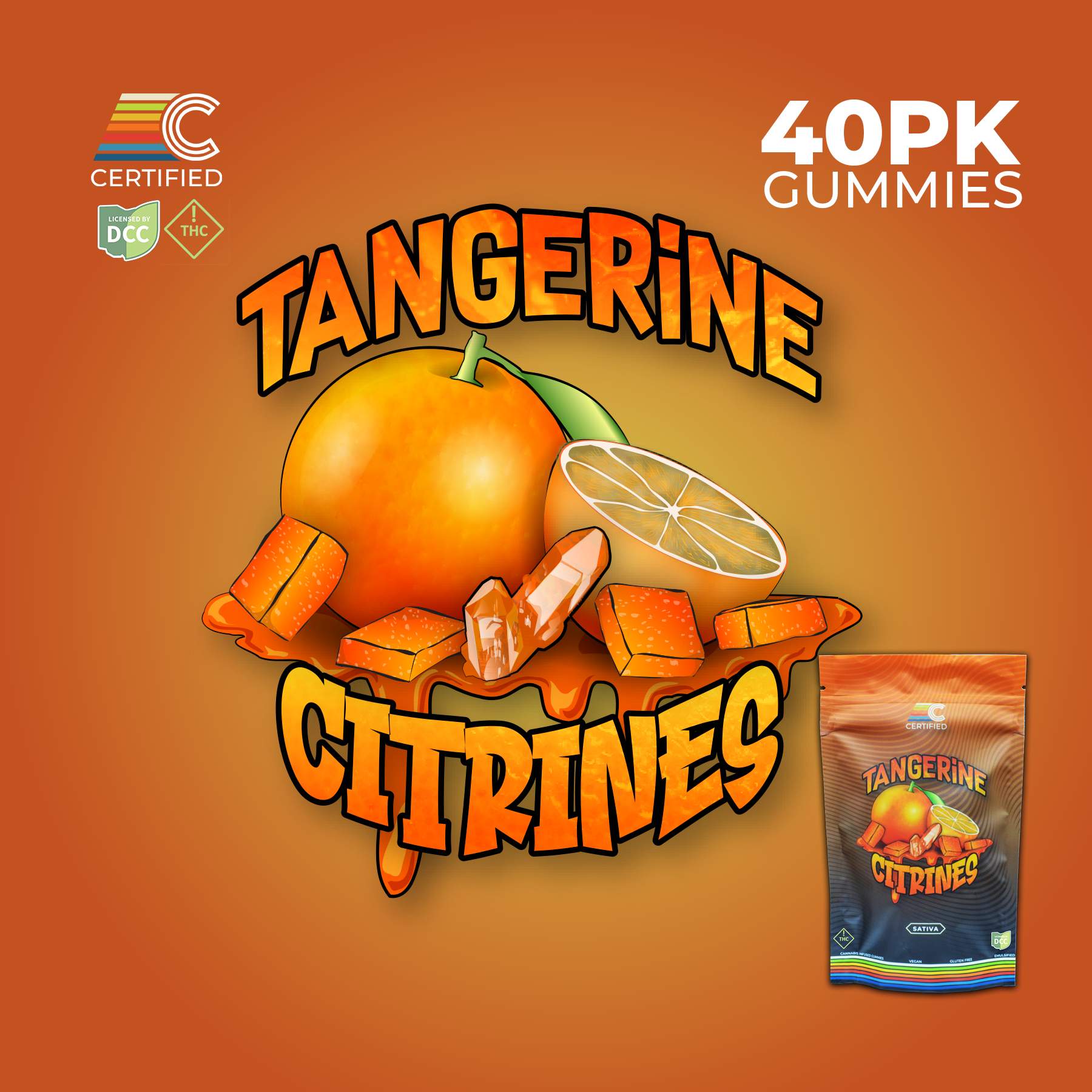 Tangerine Citrines - 400mg Candies - Sativa - 40pk