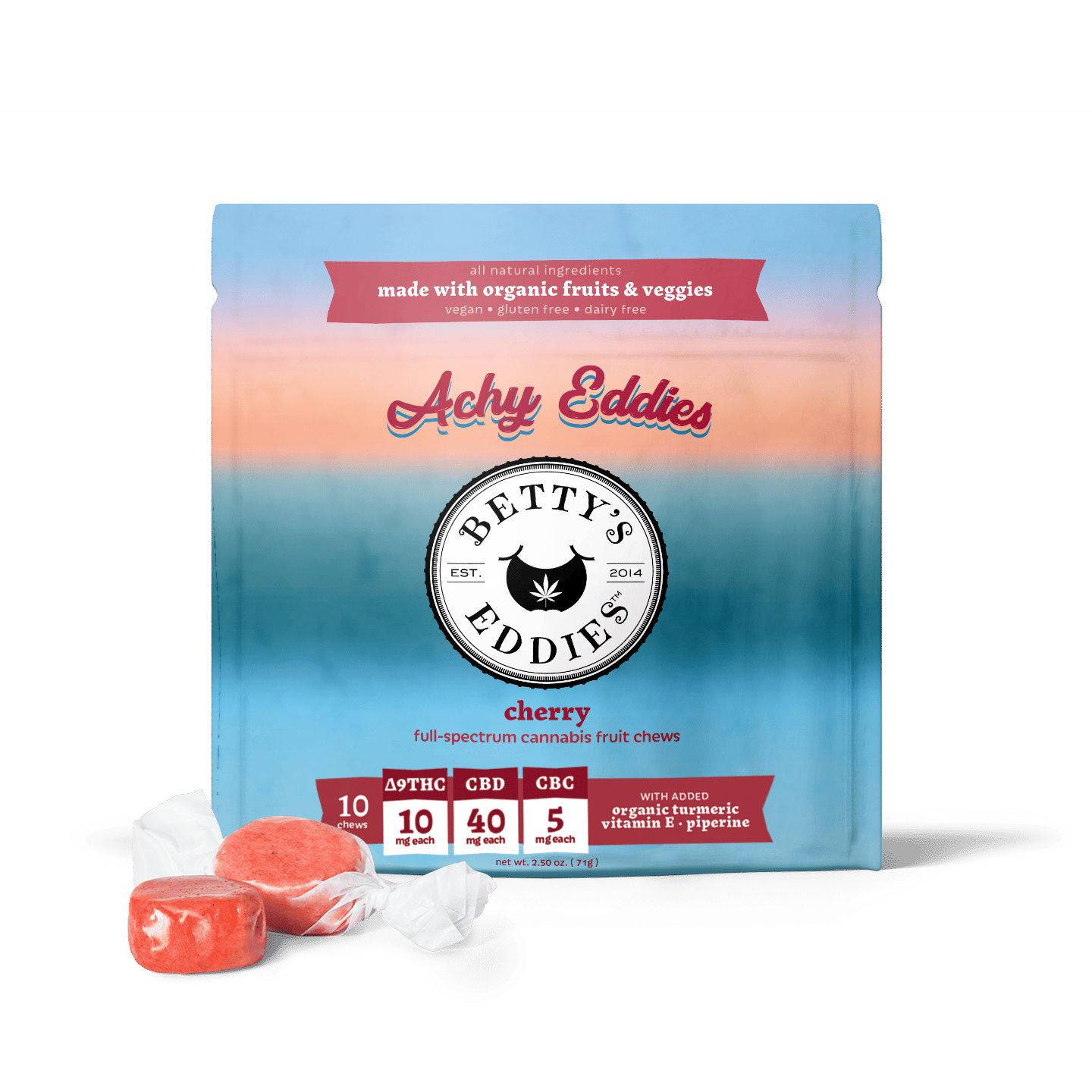 Achy Eddies Cherry - 100mg Candies - CBD - 10pk