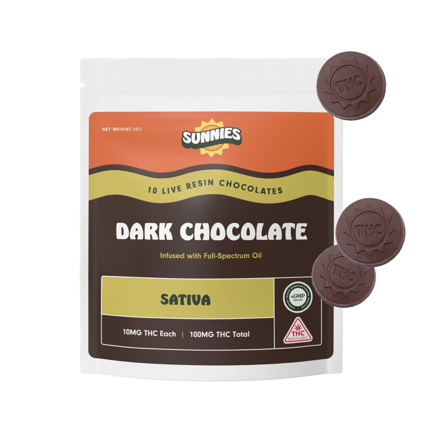 Dark Chocolate - 100mg Chocolates - Sativa - 10pk