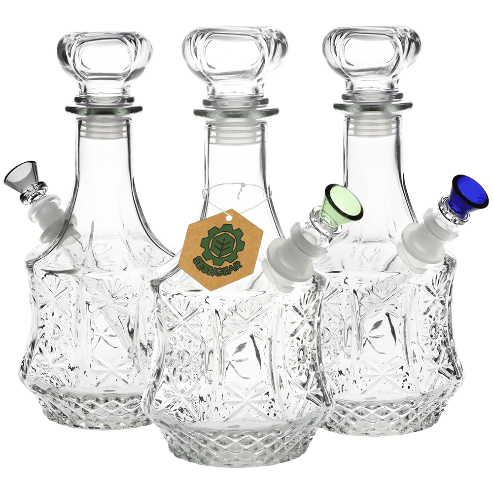 Vintage Decanter Style Glass Water Pipe 9.5" / 14mm F / Sun Flower