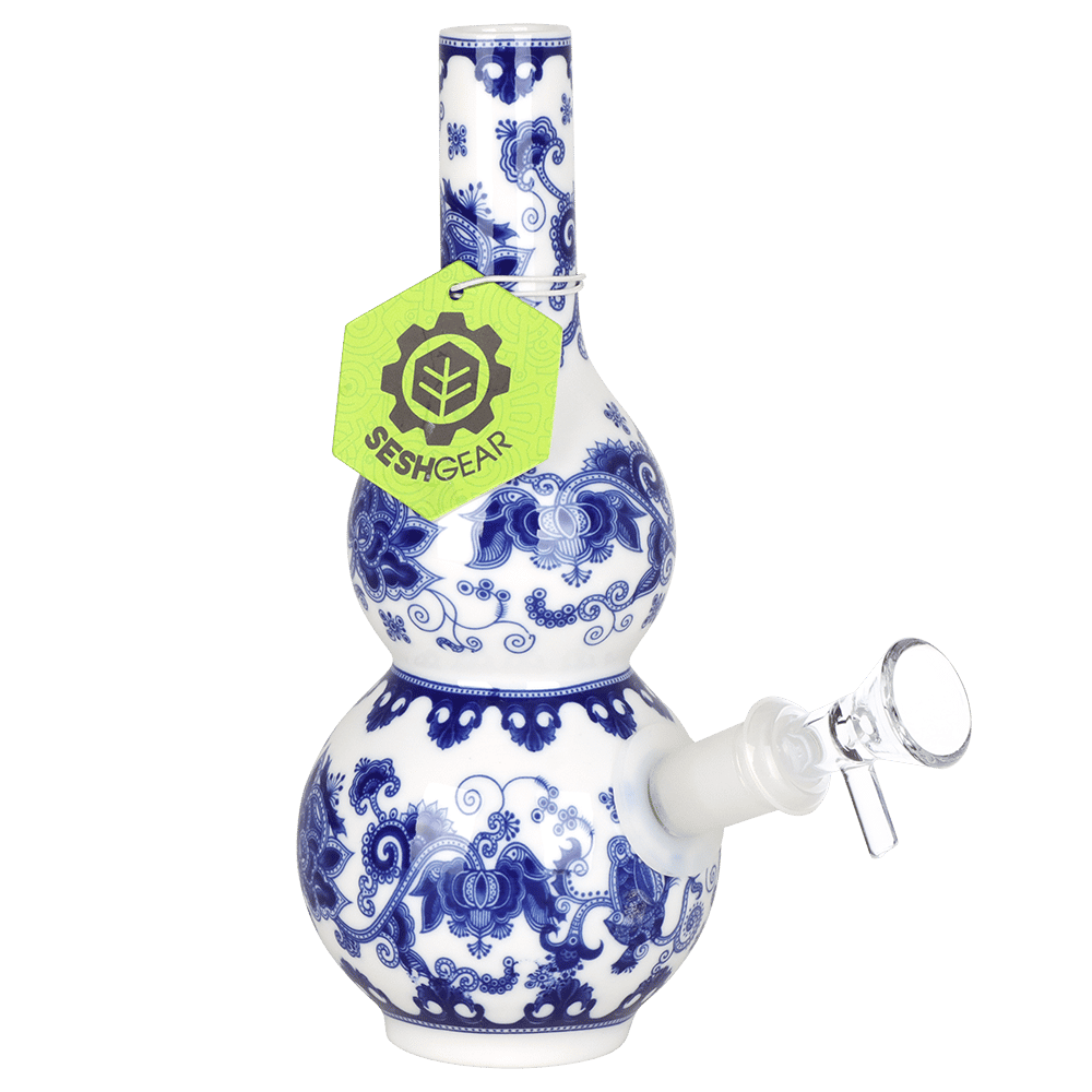 Chinese Vase Ceramic Water Pipe 7.75" / 14mm F / Double Bubble Base