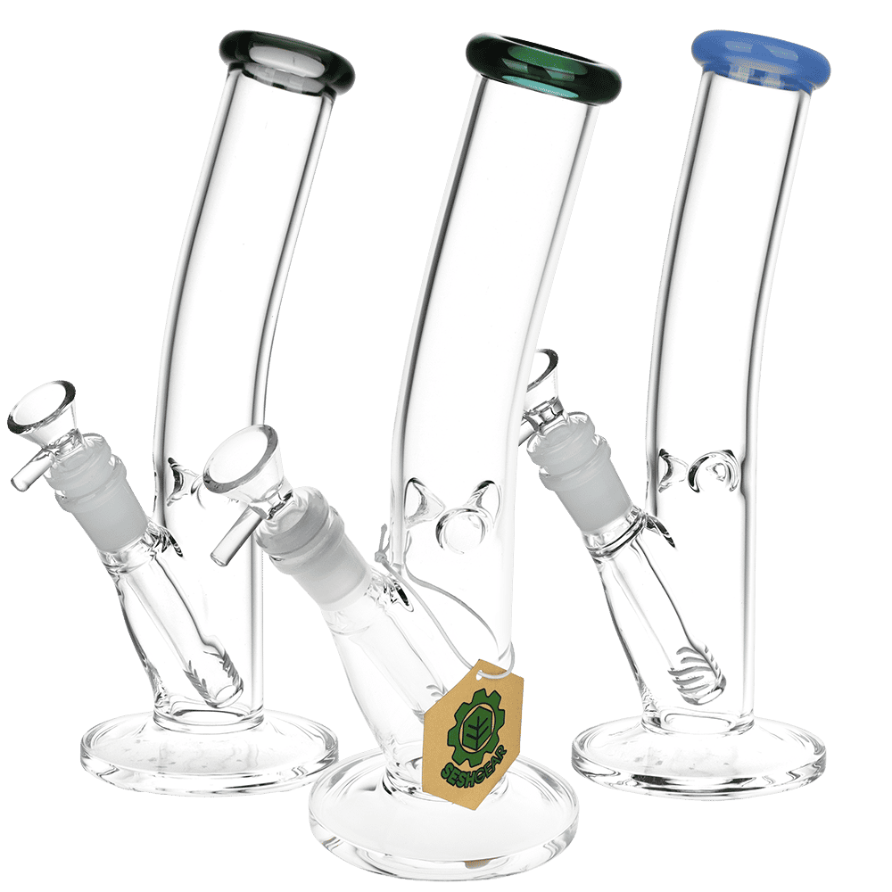 Classic Bent Neck Straight Tube Glass Water Pipe 9.75" / 14mm F