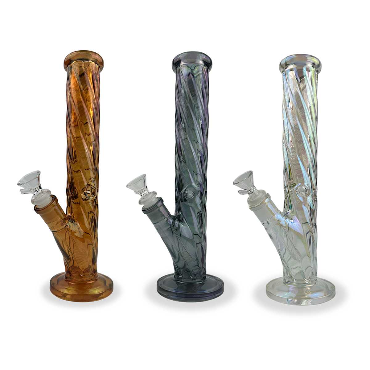 Twisted Iridized Straight Tube Bong W/ Flower Bowl 12"