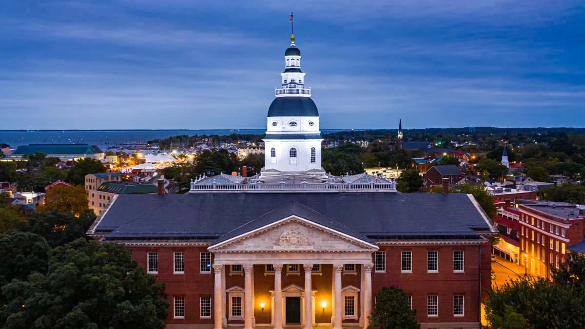 Maryland statehouse where the general assembly meets to pass cannabis laws