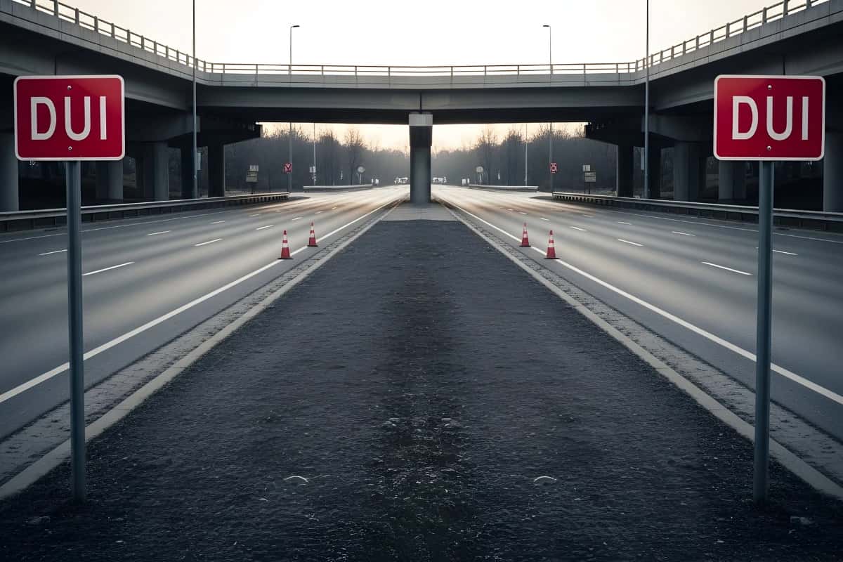 DUI warning signs on a roadway representing enforcement of Ohio cannabis DUI laws