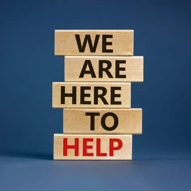 blocks displaying we are here to help for customers visiting a dispensary for the first time