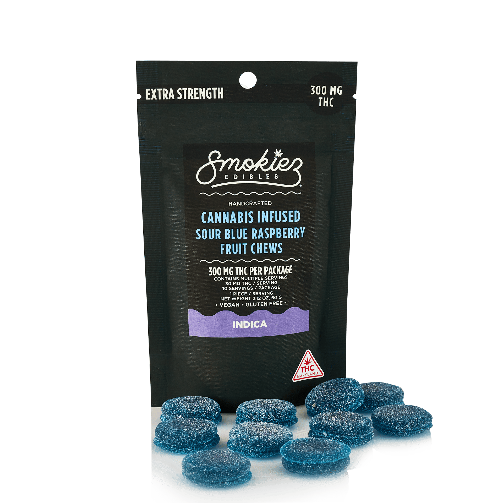Sour Blue Raspberry - 300mg Candies - Indica - 10pk thumbnail 2