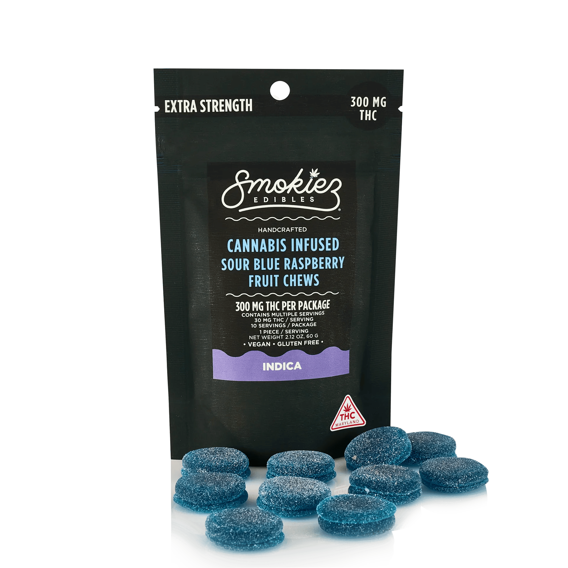 Sour Blue Raspberry - 300mg Candies - Indica - 10pk thumbnail 3
