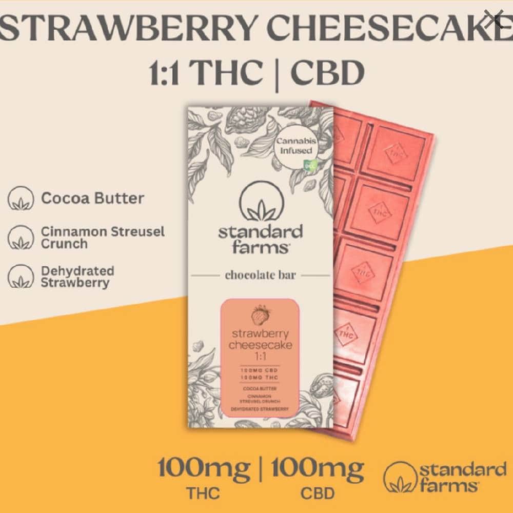Strawberry Cheesecake White Chocolate Bar 1:1 - 100mg Chocolates - CBD - 10pk