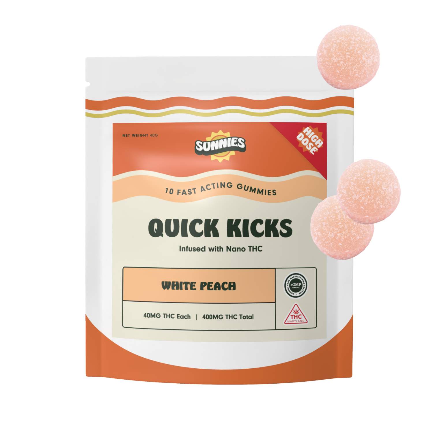 High Dose White Peach - 400mg Candies - 10pk