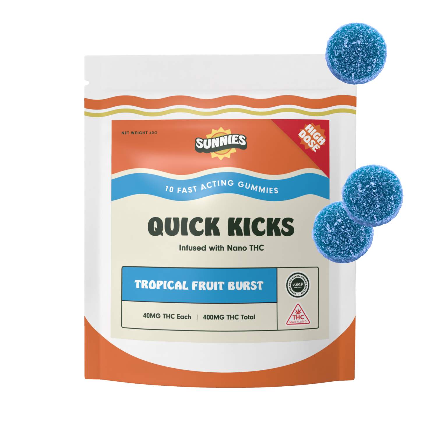 High Dose Tropical Fruit Burst - 400mg Candies - 10pk