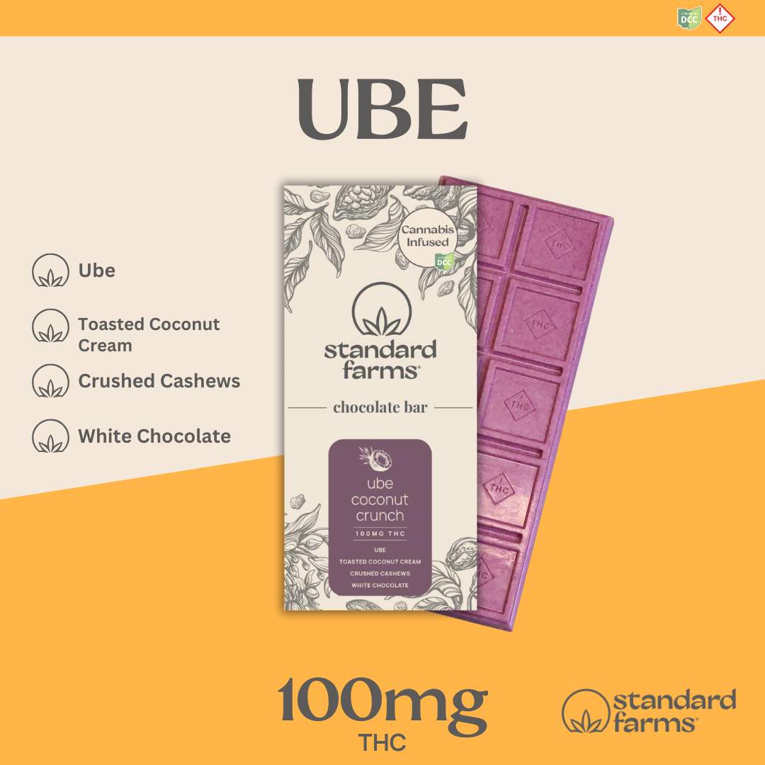Ube Coconut Crunch White Chocolate Bar - 100mg Chocolates - 10pk