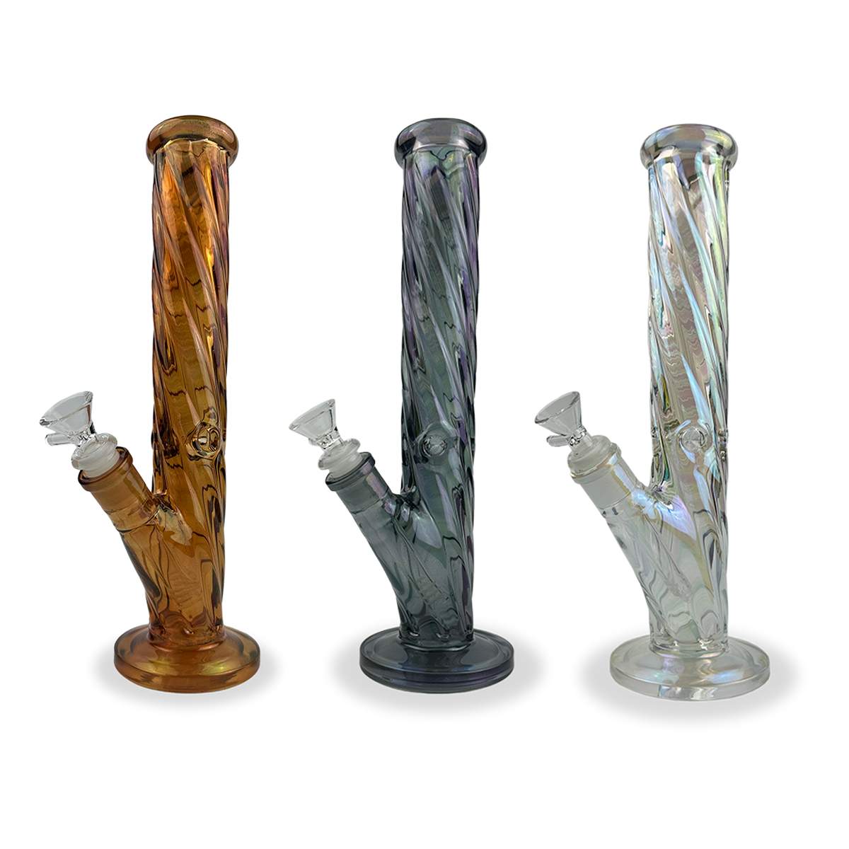 Twisted Iridized Straight Tube Bong W/ Flower Bowl 12 - Accessories