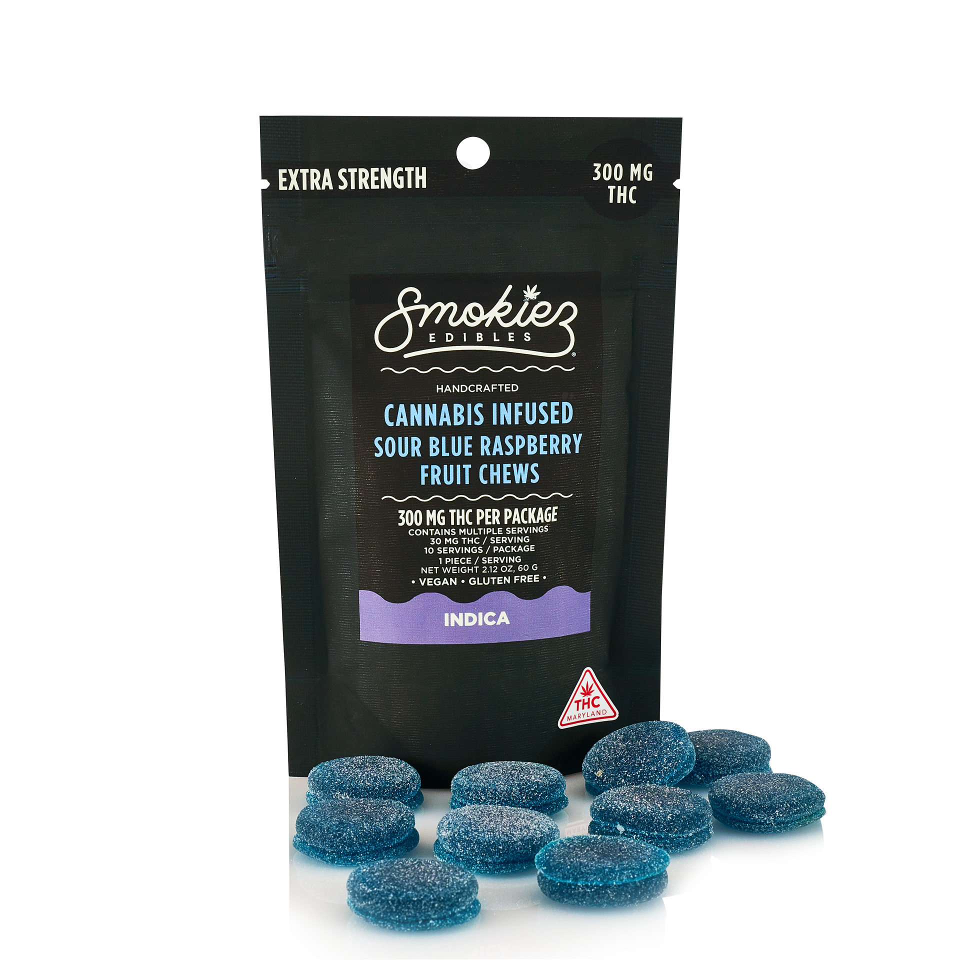 Sour Blue Raspberry - 300mg Candies - Indica - 10pk thumbnail 2