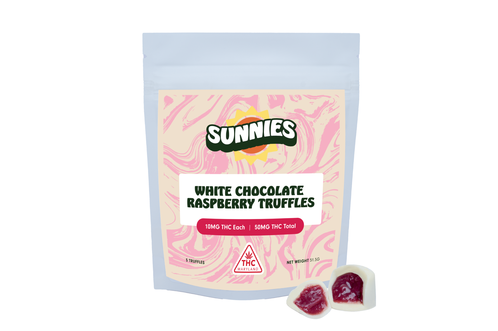 White Chocolate Raspberry Truffles - 50mg Chocolates - 5pk thumbnail 2