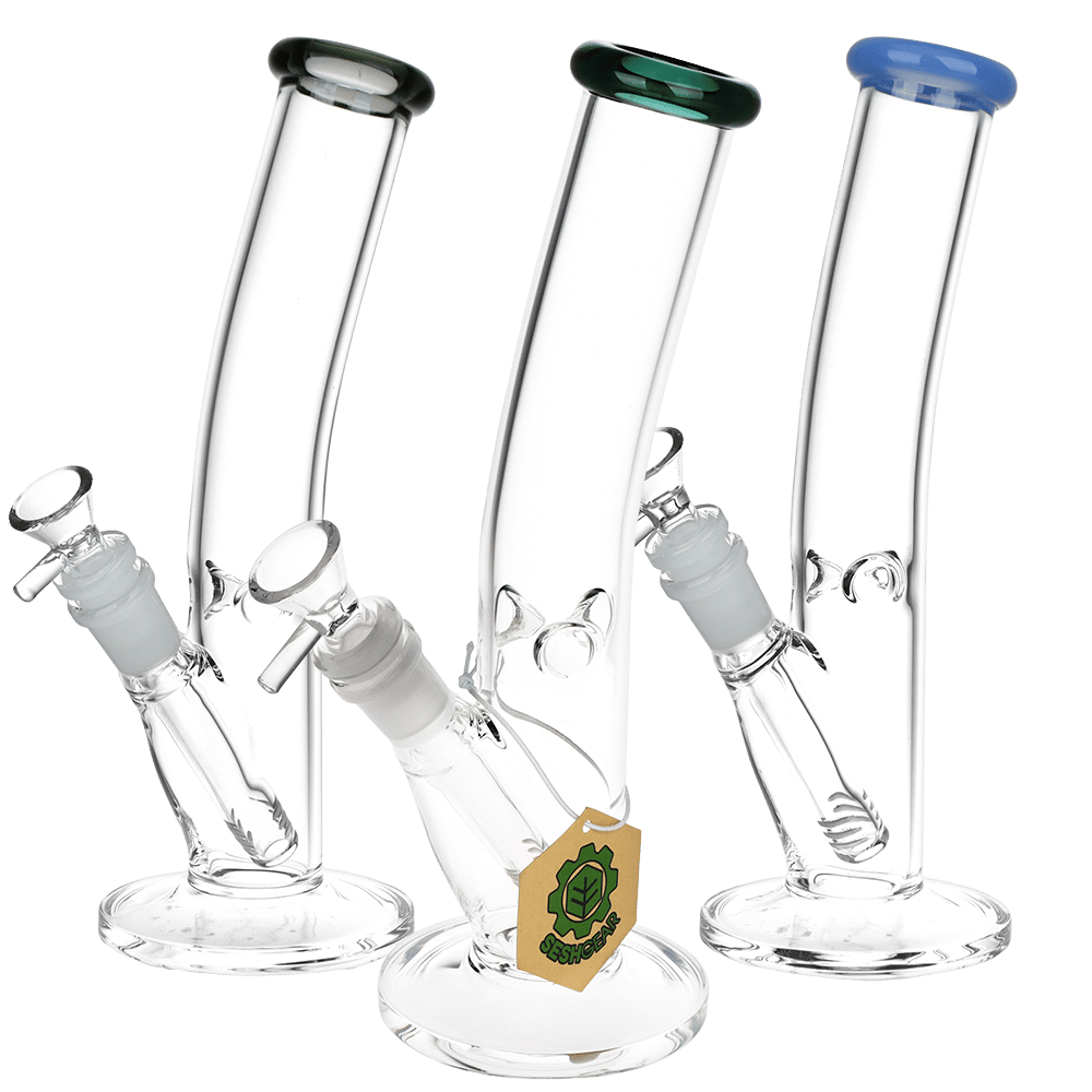 Classic Bent Neck Straight Tube Glass Water Pipe 9.75" / 14mm F