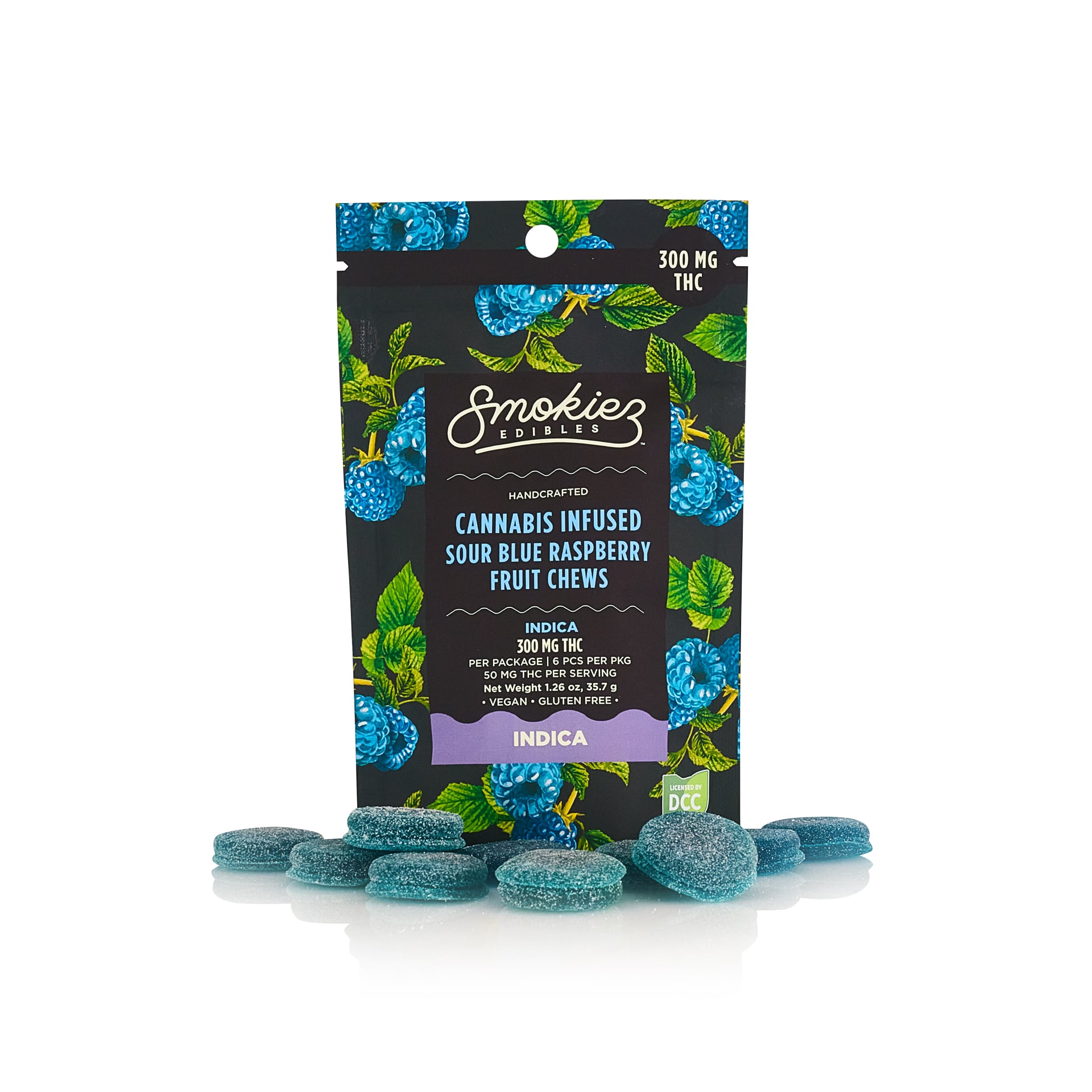 Sour Blue Raspberry - 300mg Candies - Indica - 6pk