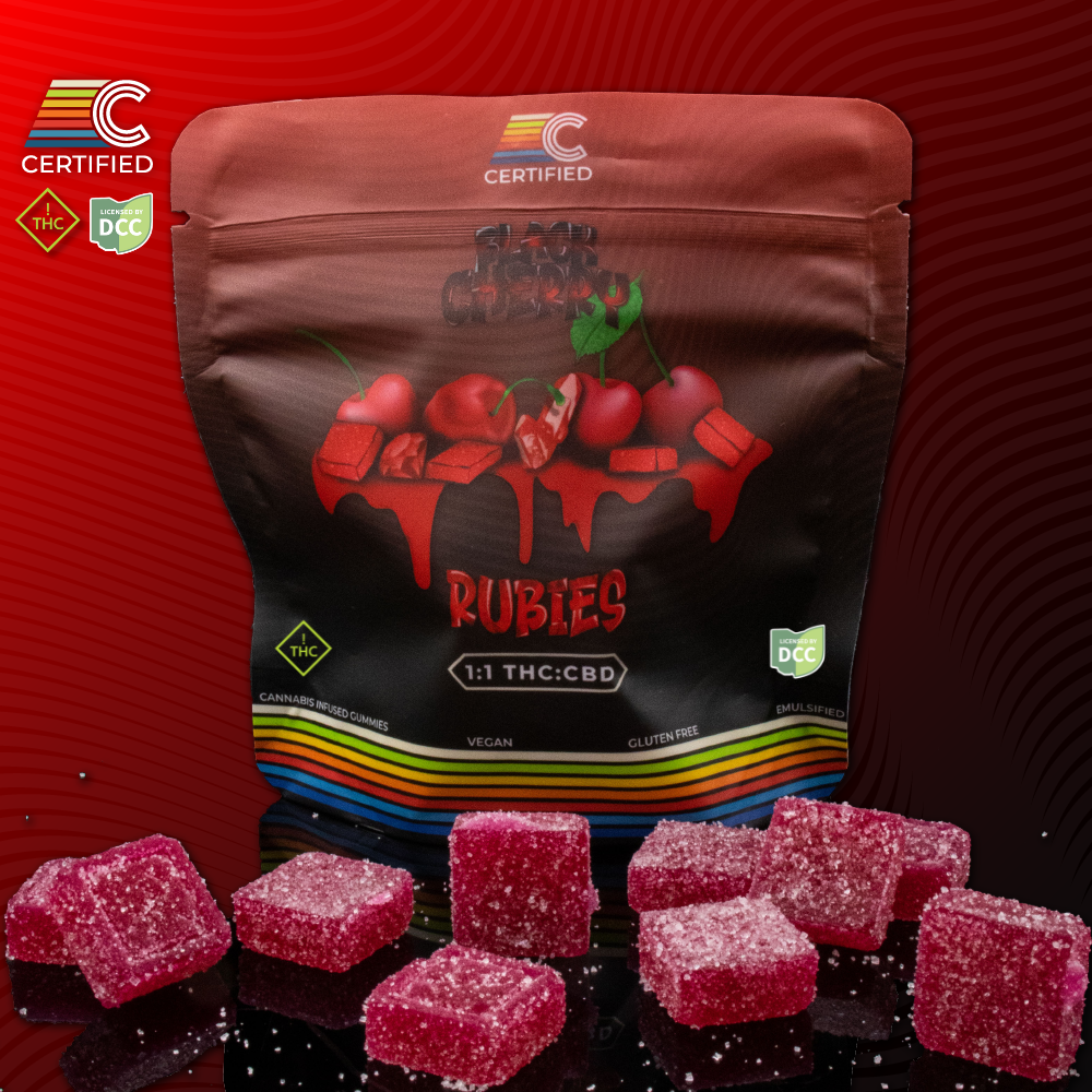 Black Cherry Rubies 1:1 - 100mg Candies - CBD - 20pk